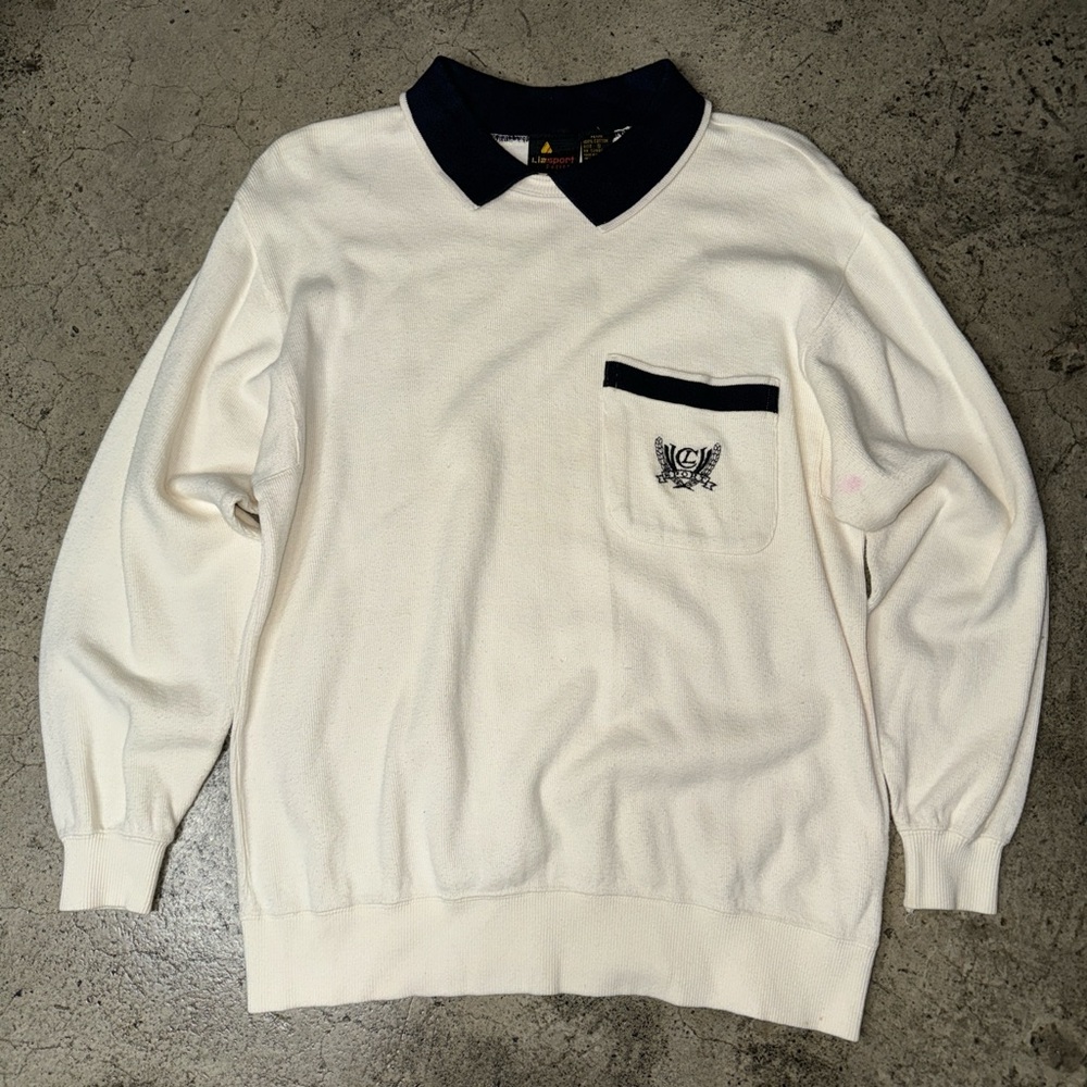 Liz Claiborne vintage 90s  lizsport cream off white and navy polo sweater